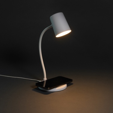 Logo trade promotional gifts image of: Zenara RCS recycled plastic and cork 15W wireless desk lamp